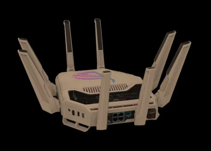 Diagram teknis ASUS ROG Rapture GT-BE19000AI menunjukkan arsitektur AI internal