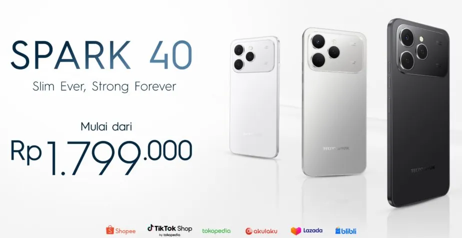 TECNO SPARK 40 dengan desain modern dan layar luas