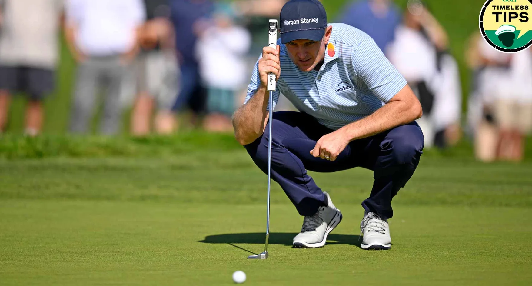 justin rose lines up putt at the 2025 farmers insurance open