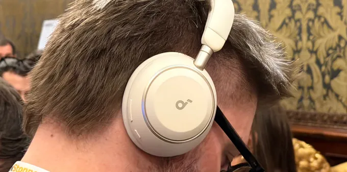 A person wearing Anker's new Soundcore Space 2 headphones