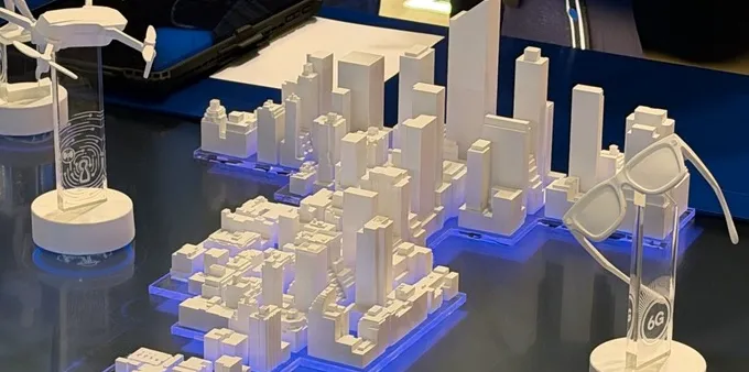 A 3D-printed city highlighting how 6G will connect from drones to cars