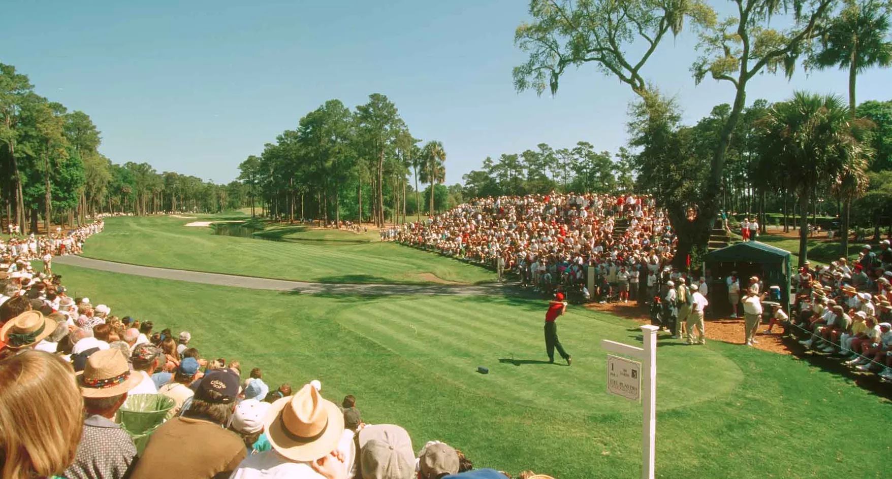 Tiger Woods tees off at TPC Sawgrass.