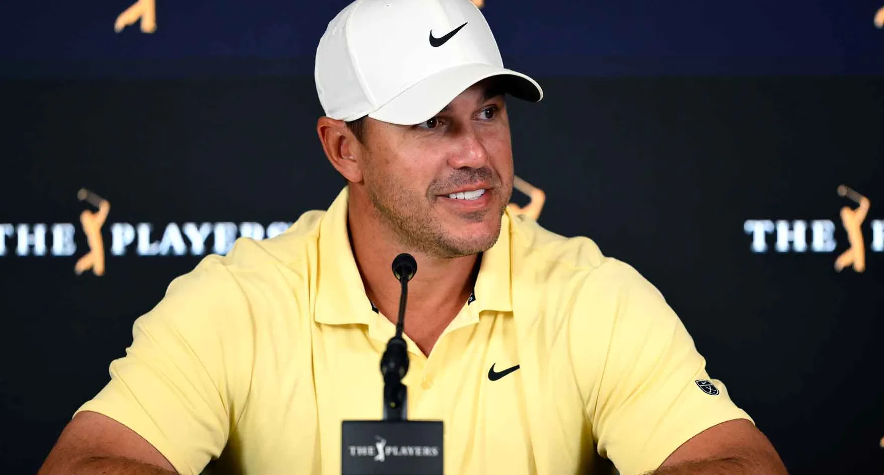 Brooks Koepka speaks with the media at TPC Sawgrass