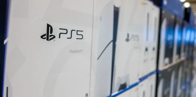 stack of P5 consoles on a store shelf